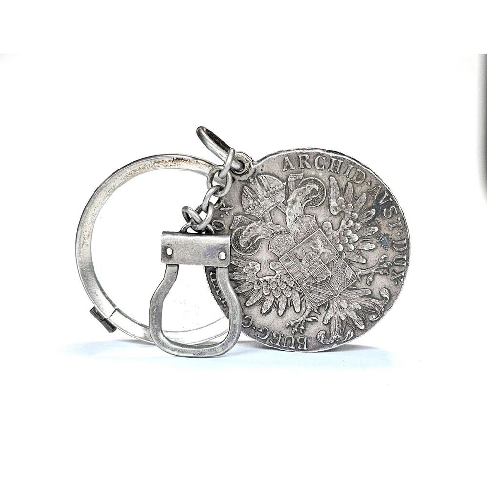 Antique Austrian Coin Magnify Glass Key Chain Silver Chain Clasp Coin...